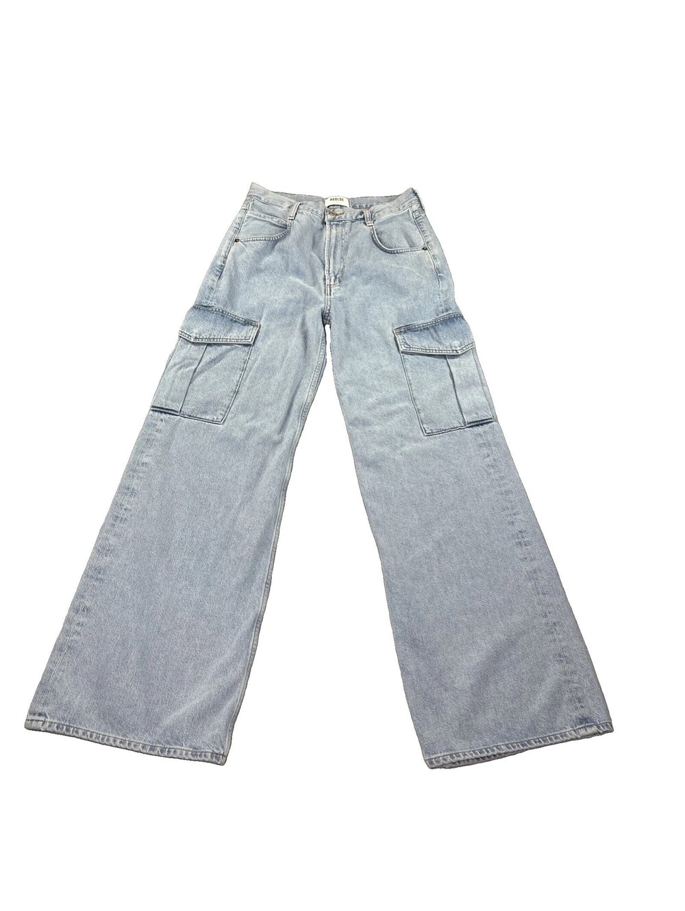 AGOLDE Minka Cargo Jeans High Rise Wide Leg Light Wash Blue Realm SZ 27